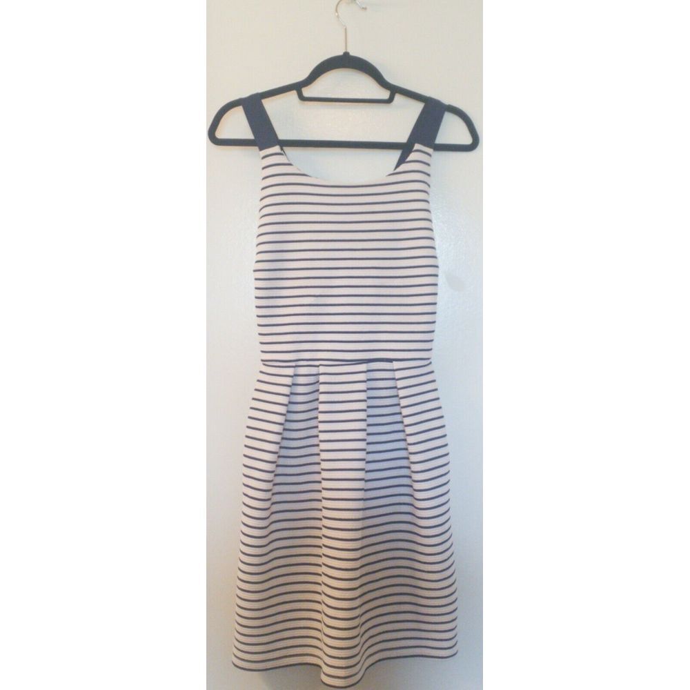 "it's" Sundress Navy&White Puckered Stripe Blue WOM XL Cross Straps Back Cute!